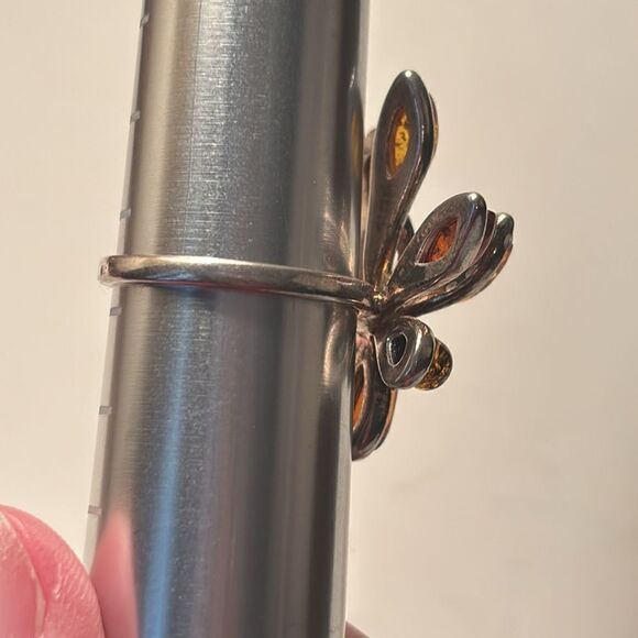 Sterling Silver Baltic Amber Floral Sunburst Multi Stone Cocktail Statement Ring - Picture 4 of 5